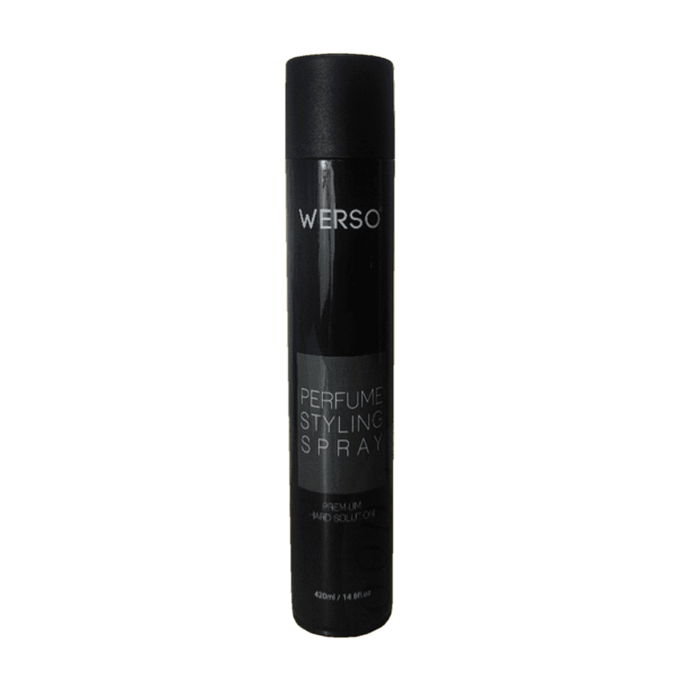 WERSO Perfume Styling Spray in a 420ml black aerosol can