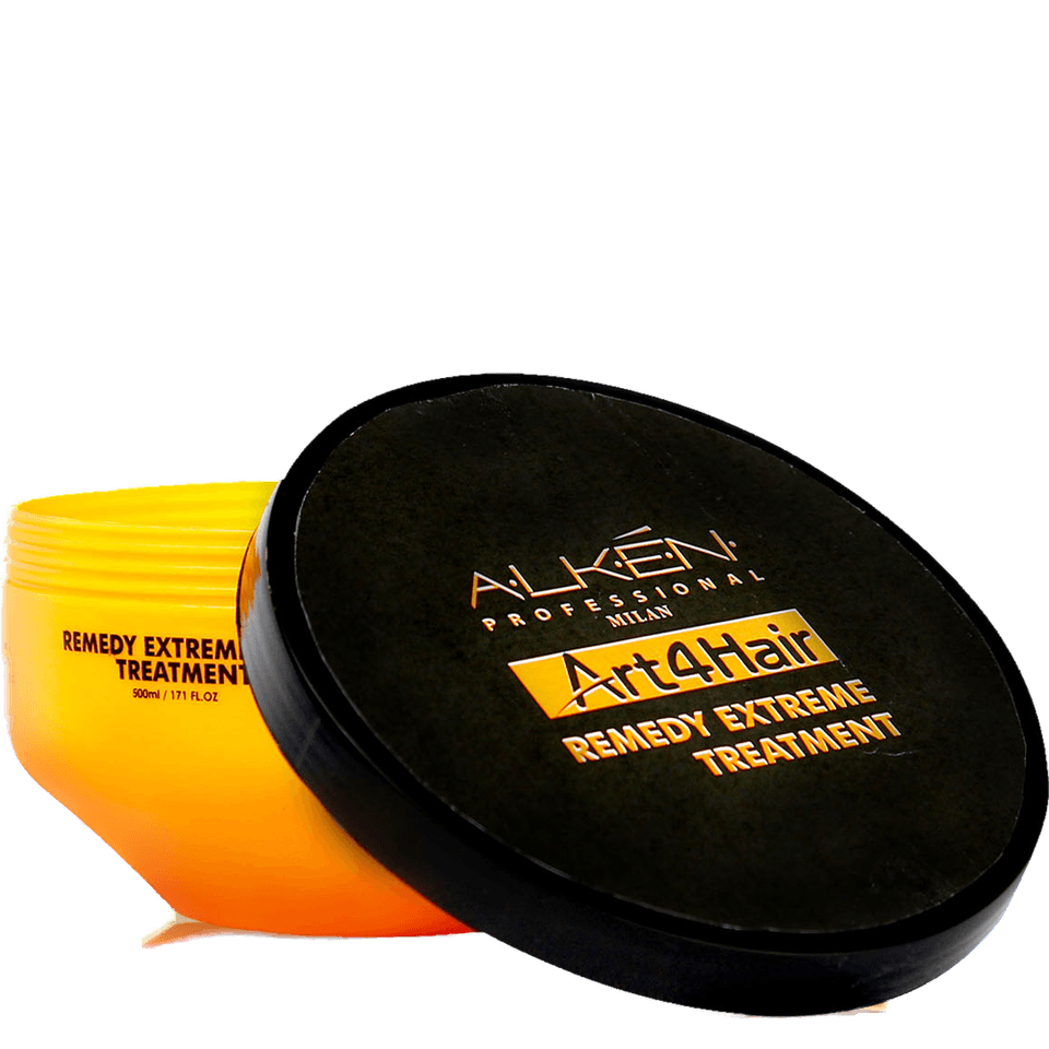 Alken Art4Hair Remedy Extreme Treatment, a 500ml orange tub with its black lid resting against it